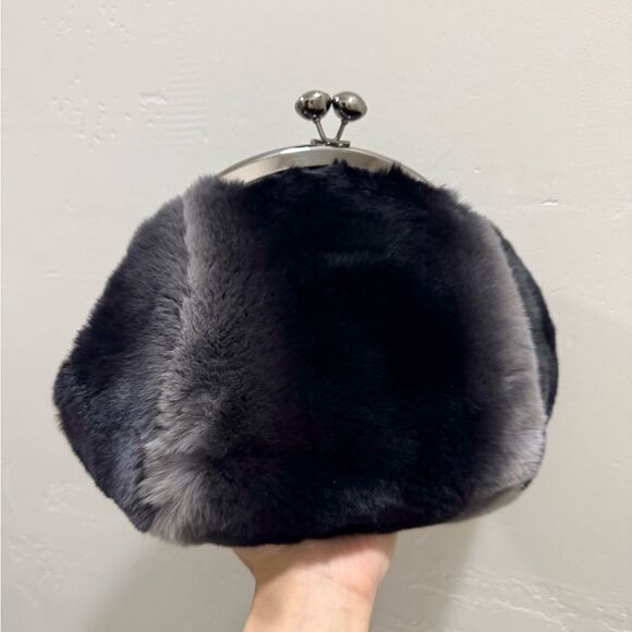 Black Gradient Handmade Real Rex Rabbit Fur Kiss-lock Shoulder Bag/Crossbody - Picture 5 of 14